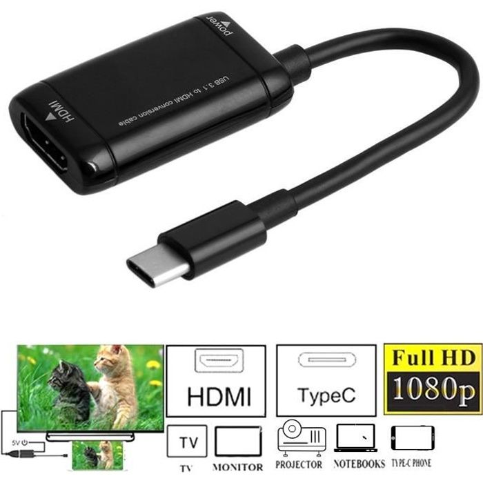 Câble de conversion adaptateur USB 3.1 Type-C USB-C vers HDMI pour téléphones Android MHL
