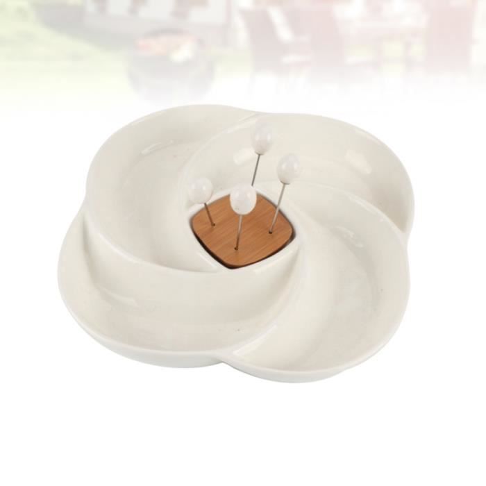 1pc Céramique Assiette de Fruits Snack Plate Compartiment Conception Vient avec Fourchette à pour la ASSIETTE - PLATEAU REPAS