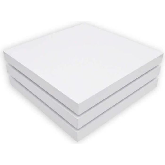 Table basse à café blanc laqué carrée pivotante 3 plateaux 80 x 80 x 30,5 cm