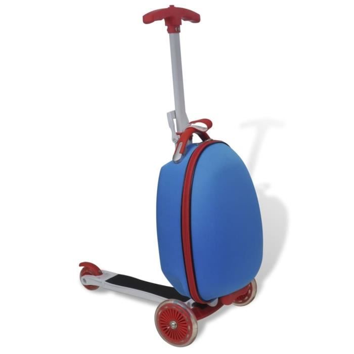 Valise chariot bleue avec trottinette jouet cadeau pour enfant