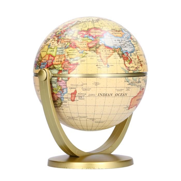 VINGVO Globe terrestre Mini World Map Globe English Edition Desktop Rotating Earth Geography Globe Outil d'enseignement