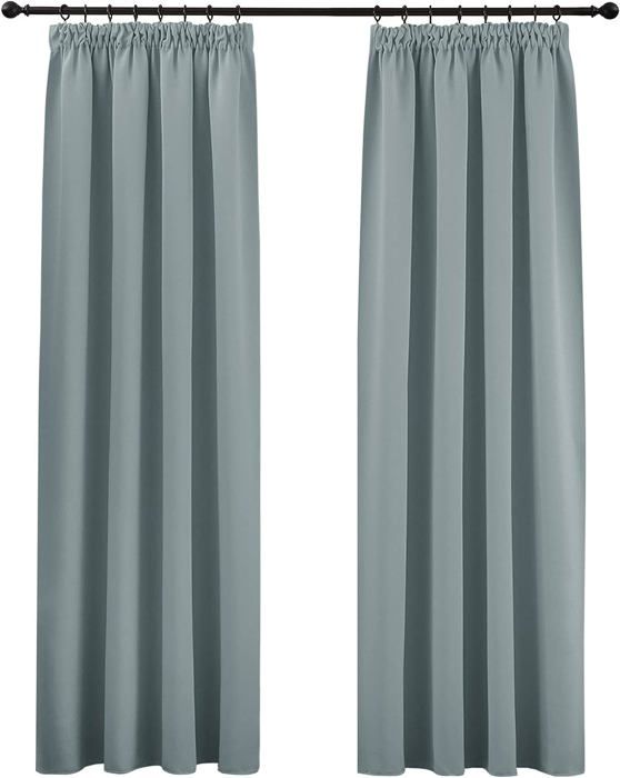 Rideaux Occultants Thermiques 2x140x175cm Gris Blanc - Tissu Lin Opaque Avec Galon Fronceur