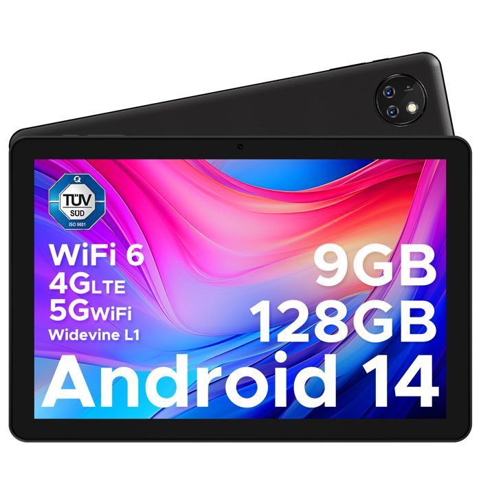 DOOGEE T10W Tablette Tactile 10.1 pouces Android 14 RAM 9 Go + 128 Go ROM 8000mAh -WiFi 4G Tablette PC pas cher Dual SIM LTE – Noir