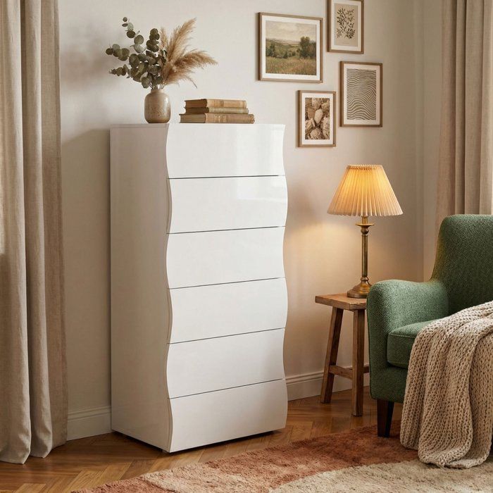 Commode Asch 50x40xh121 7 cm Blanc brillant Commode Asch 50x40xh121 7 cm Blanc brillant