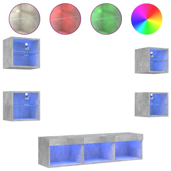 Ensemble Meuble TV murales avec LED - 7 pcs - gris béton bois dingénierie LL247514