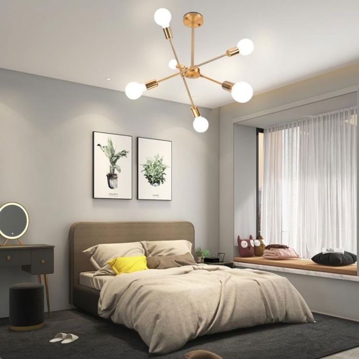 WOTTES Lustre Plafonnier Industriel 6 lumières E27 Éclairage de Plafond en Metal Cuivre Retro Lampe de Plafond pour Cuisine