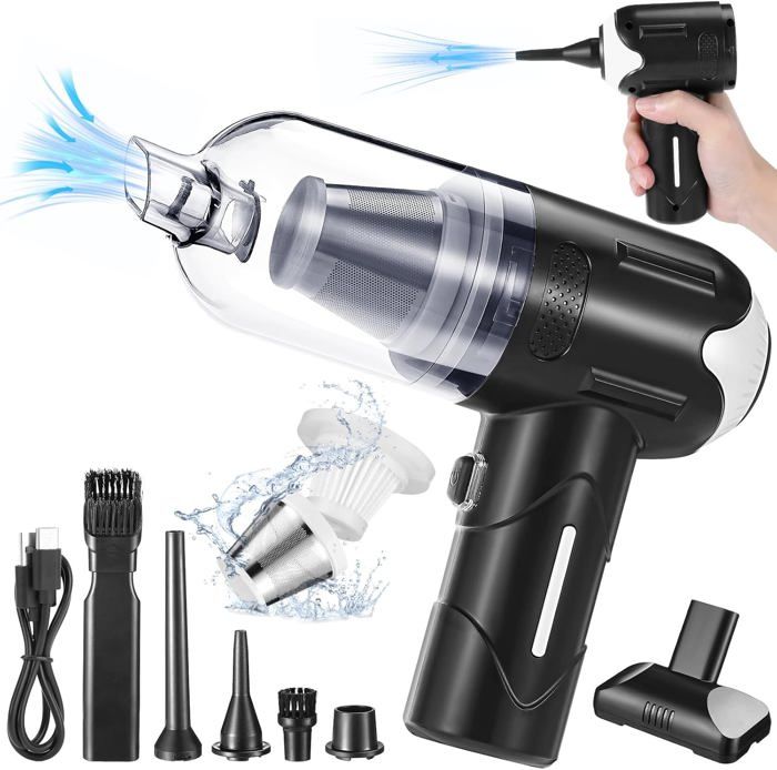 APPS2Car Aspirateur Voiture 3-en-1 Ultra Puissant 12000 Pa – Sans Fil, Portable, Multifonction : Aspiration, Soufflage & Gonflage – Idéal Voiture, Maison & Bureau (Noir)