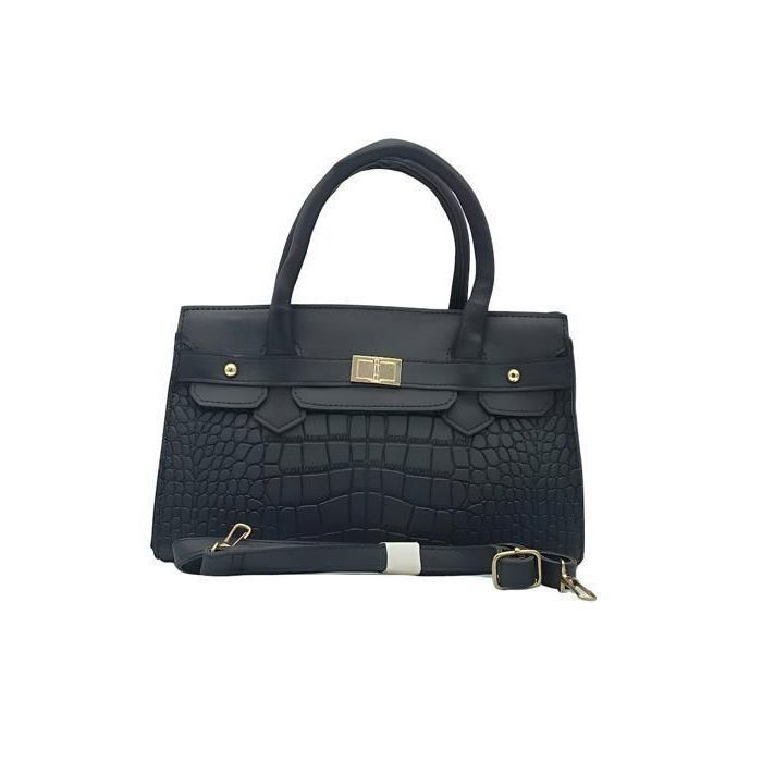 Sac à Main - Femme - Fabriqué en France - Cuir - Noir - Motif - Crocodile - Bandoulière Amovible - 29 x 17 x 8 cm Sac à Main - Femme - Fabriqué en France - Cuir - Noir - Motif - Crocodile - Bandoulière Amovible - 29 x 17 x 8 cm