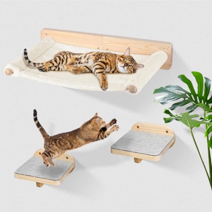 Comparer les prix de JEOBEST Arbre À Chat Hamac Pour Chat Planche À Gratter Murale Pour Chat Lit En Bois Pour Chat Ensemble 3 Pièces