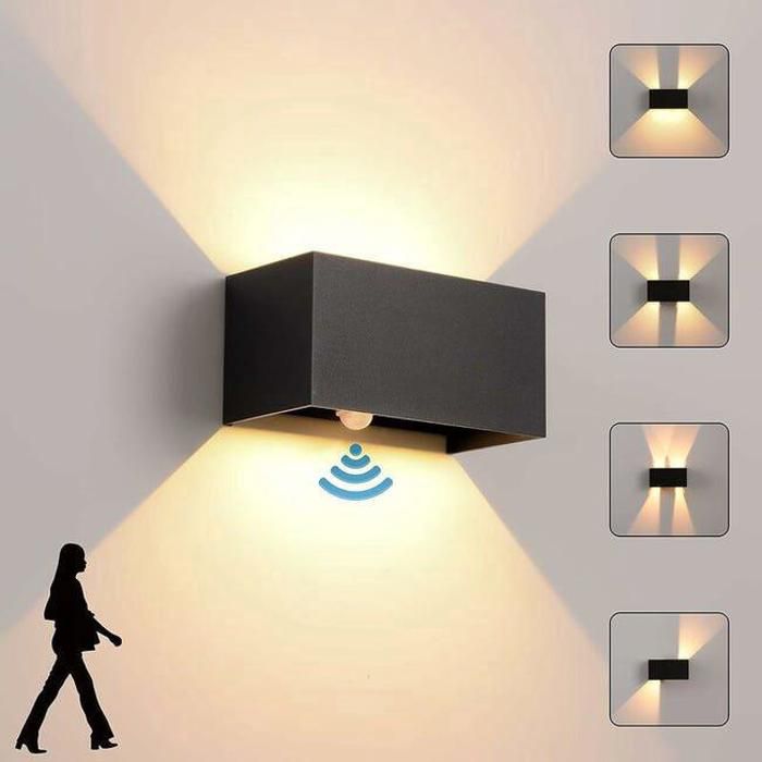 Applique murale LED 24W 3000K IP65 noir avec détecteur de mouvement et angle réglable - Extérieur/Intérieur