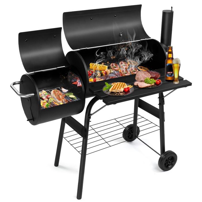 Barbecue Fumoir 3 En 1 Charbon De Bois - Acier Inox, Dimensions 78x45 Cm, Grande Capacité