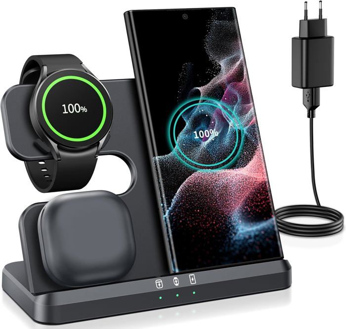 Chargeur Induction 3 En 1 Pour Samsung S24/S23/S22/S21 Plus/Ultra/Z Flip Z Fold 5/4 Chargeur Sans Fil Pour Galaxy Watch 5/5 Pro