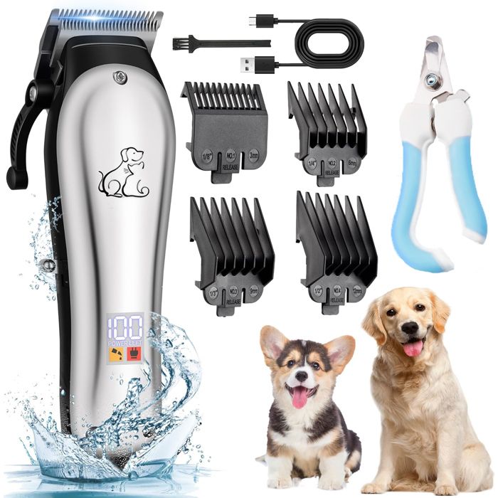 Comparer les prix de Tondeuse Chien Professionnelle - HYKJSIDE - Sans Fil Tondeuse Chien Poil Long Epais avec Ecran LCD et 4 Peignes de Limite