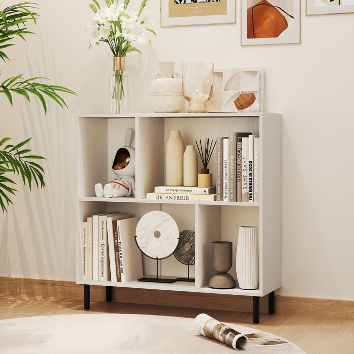 Bibliothèque En Forme De S En Bambou, 4 Niveaux Avec Cubes Ouverts Kits Anti Basculement Pour Salon Chambre Bureau Naturel 4 Cubes 96155491
