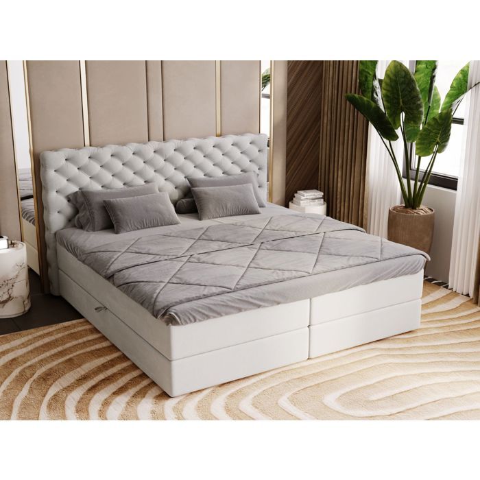 Lit Boxspring avec rangement - avec matelas - lit adulte - velours - gris - Bergamo 200x200