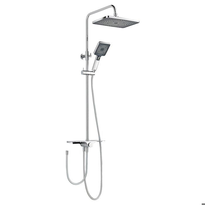 Schulte colonne de douche avec étagère robinetterie avec douche de tête effet pluie douchette 3 jets chrome VERINA Schulte colonne de douche avec étagère robinetterie avec douche de tête effet pluie douchette 3 jets chrome VERINA