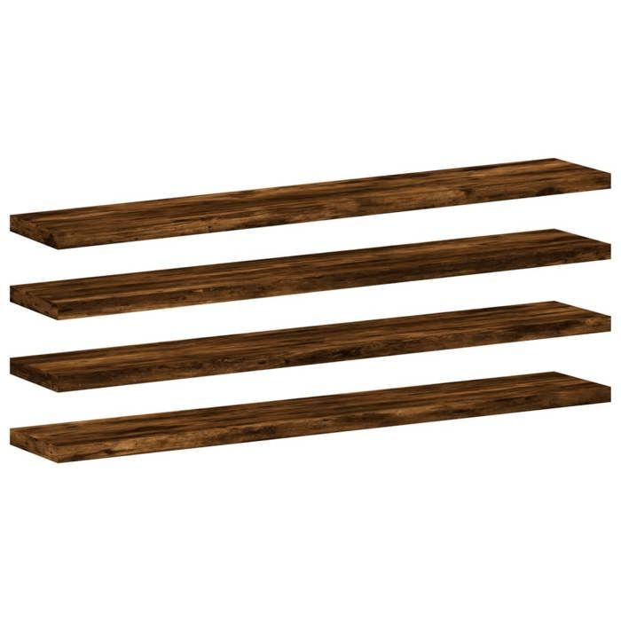 458706& Lot de 4 Étagères murales - Flottantes - chêne fumé 60x10x15cm - Bois - Panneaux de particules