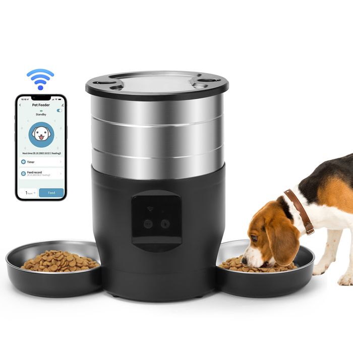 Distributeur Croquettes Automatique WIFI- Mangeoire programmable de 4 5 L pour petits et moyens animaux