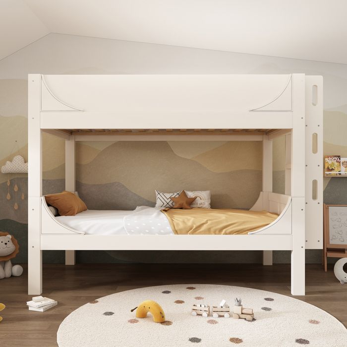 Lit superposé et 2 Lits 90 x 200 cm pour enfant Lit mezzanine en bois avec armoire étagère tiroirs espace de rangement blanc
