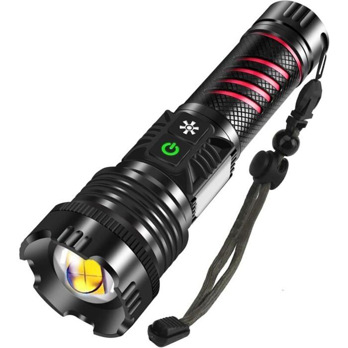 Lampe LED dintérieur ultra puissante 20 000 lumens rechargeable USB C avec lumière rouge lampe tactique 8 modes réglable torche é