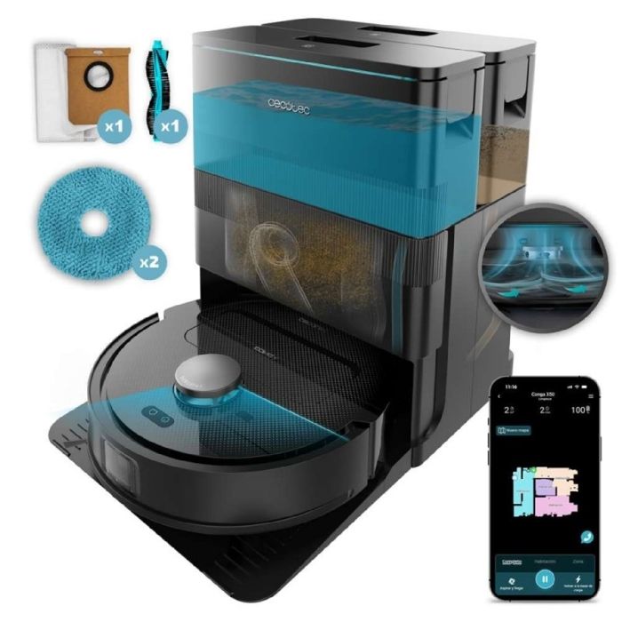 Cecotec Robot Aspirateur et Laveur de Sols avec Base de Vidange Automatique et App Conga X50 X-Treme. Navigation Laser Cartographie