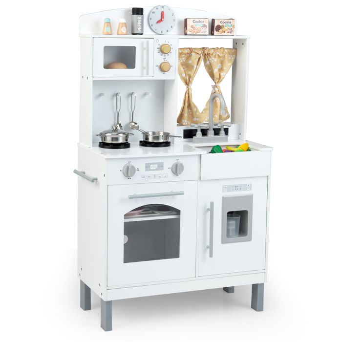 DREAMADE Cuisine pour Enfants en Bois avec Hauteurs Ajustables Accessoires Complet Machine à Glace Micro-ondes Jouet Éducatif