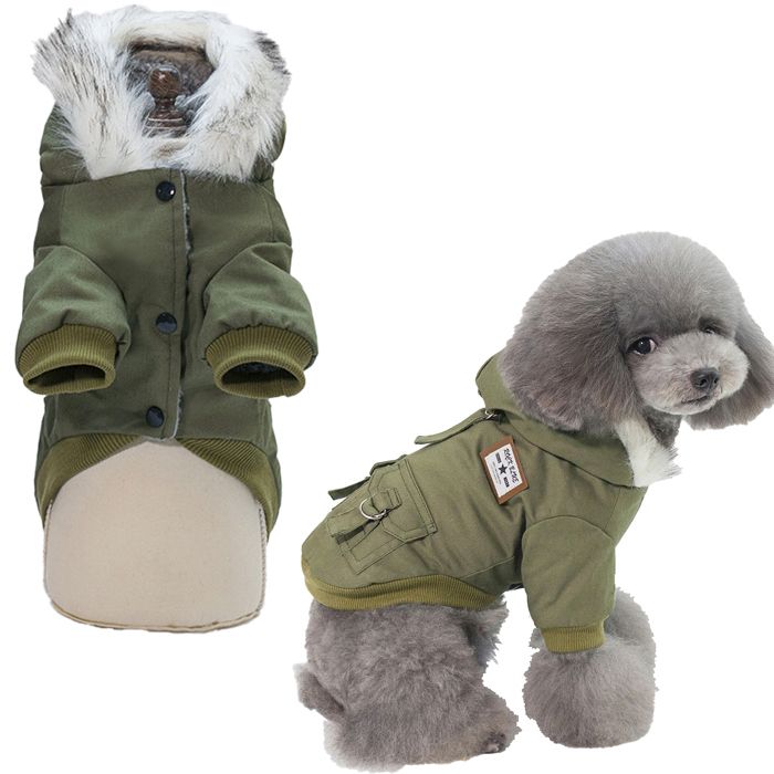Manteau dhiver pour chien manteau pour petit chien sweat à capuche dhiver avec poches vêtements chauds pour chien (vert)