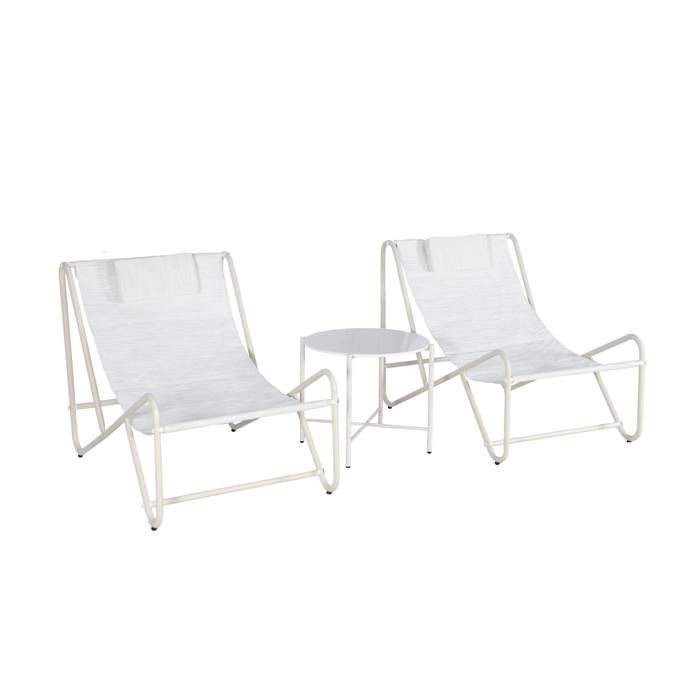Set de 2 fauteuils relax avec table ronde en acier SALINA
