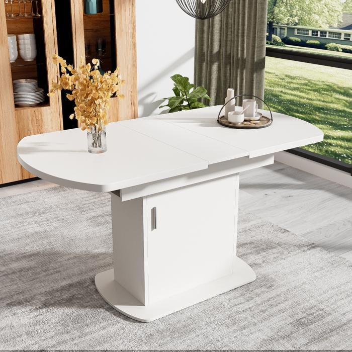 Table à Manger Ovale Extensible 110–130 cm Rangement intégré Blanc poignées argentées Table de Cuisine pour Salle de Manger