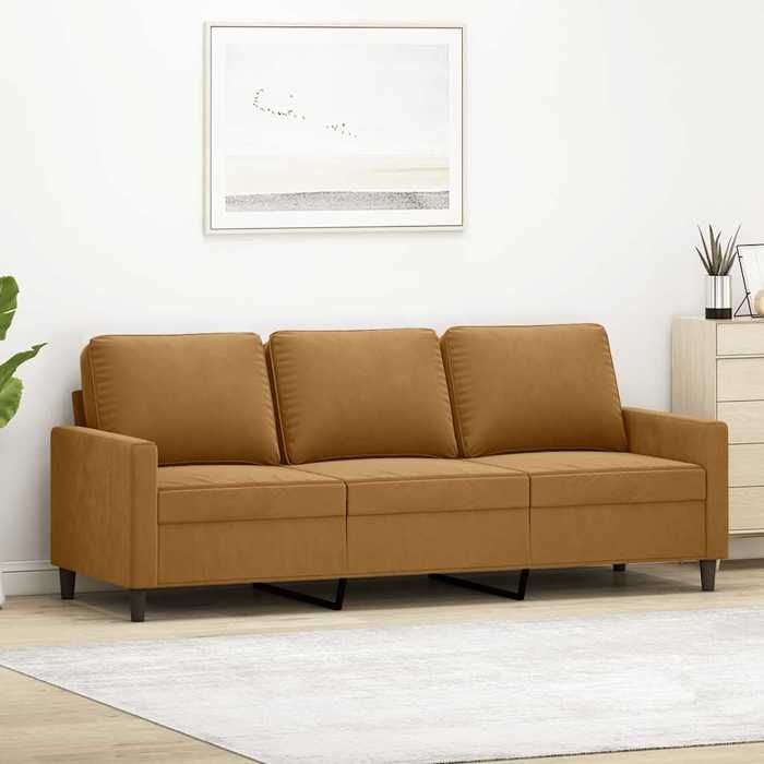 Canapé 3 places en velours - vidaXL - 180 cm - Brun - Velours doux - Cadre en métal - Confortable - Design moderne