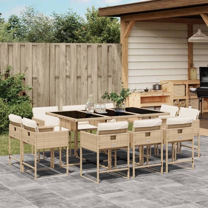 vidaXL Ensemble à manger de jardin et coussins 11 pcs poly rotin