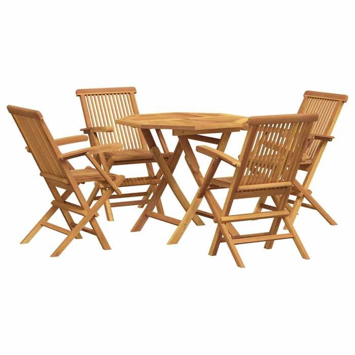 Salon de jardin en teck - BURKE - 5 pièces - Bois de teck massif - 85x85x76 cm table - 55x60x89 cm chaise - Pliable