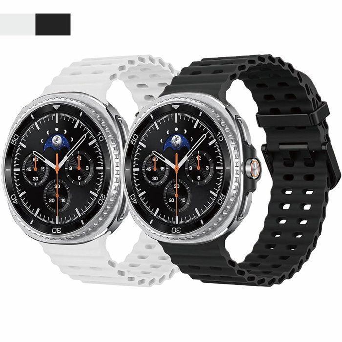 Stravo Bracelet montre silicone Ocean sport lot de 2 compatible Galaxy Watch 9/8 40/44 mm Watch 8 Classic 46 mm – Noir/Blanc