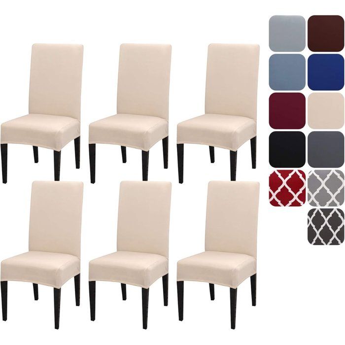 Housses de chaises de salle à manger - Ensemble de 6 housses extensibles amovibles et lavables - Beige