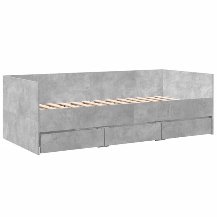 1 Place - Lit de jour avec tiroirs VIDAXL - Canapé-lit avec Rangement - 193x93x65 cm - sans matelas - Gris béton - 90x190 cm FR_0024