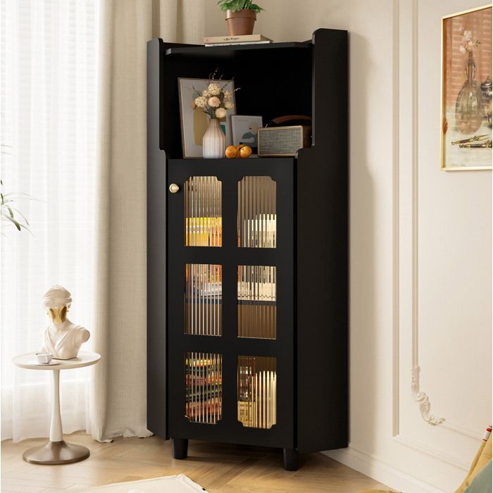 HOMVRA Meuble dAngle LED 63 5×124 cm Armoire de Salles de Bain avec Porte Vitrée Noir