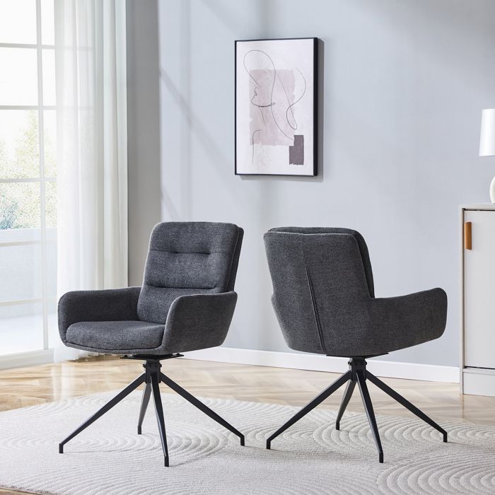 Chaise pivotante en lin - Ensemble de 2 - Gris foncé - Pivotant à 360° - 55x50x85 cm - Rembourrage en mousse