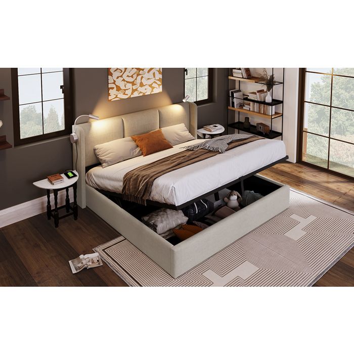 Lit coffre 140x200 avec lampe de lecture et charge USB FloraGrace