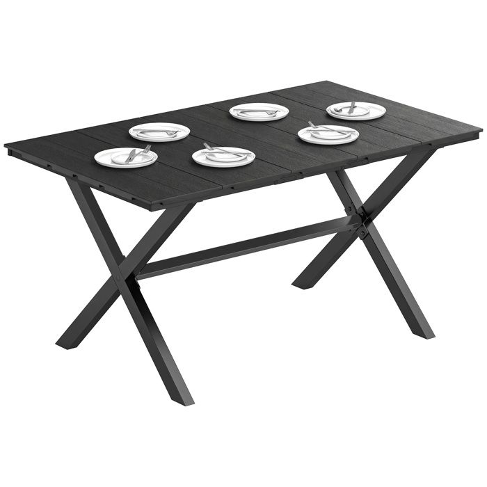 Table de jardin - Outsunny - rectangulaire - pour 4 à 6 personnes - pieds en X - métal HDPE - 150 x 90 x 74 cm - noir