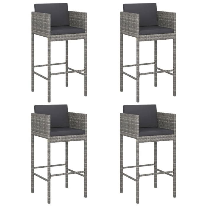SALE 2026Chaise d’extérieur Cadre stable Gris - Tabourets de comptoir du bar lot de 4 avec coussins gris résine tressée 50x48x100