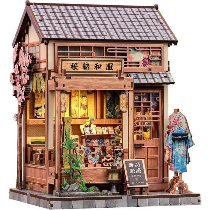 Kit Book Nook CUTEBEE Sakura Kimono - Maison de poupée DIY 3D en bois avec LED