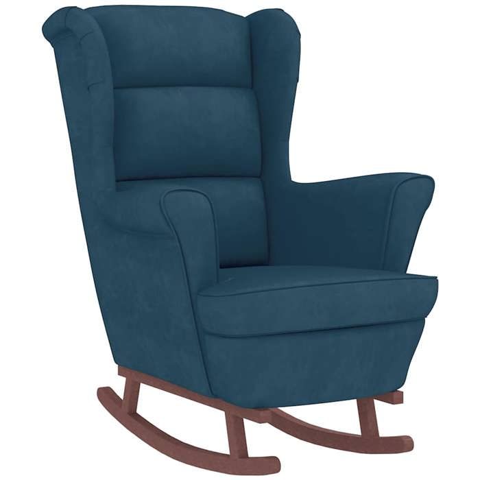 Fauteuil Allaitement - Bleu - Fauteuil à bascule à oreilles - 100 % polyester - en velours bleu bois massif 78x93x97 cm F1592