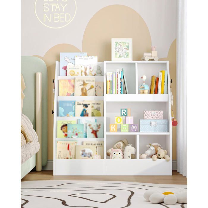 Bibliothèque Enfants avec 5 étagère à Livres et 5 étagères Ouvertes étagère Rangement Enfants Chambre denfant Blanc