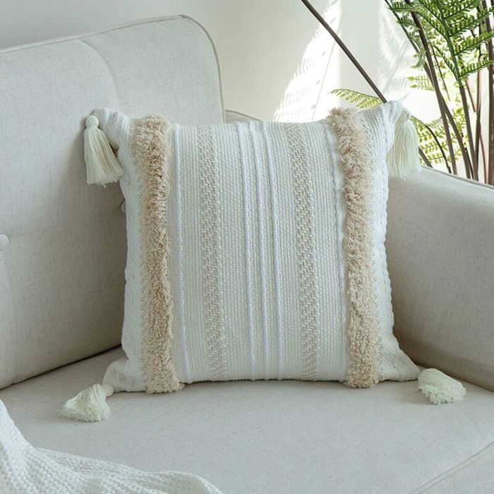 Housses de coussin modernes - Simples et géométriques - Tricotées - Décoratives - Beige - Pour canapé et salon