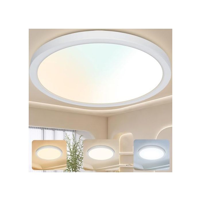 Plafonnier LED 24W， Ø29 cm， 3 Températures de Couleur 3000K/4000K/6500K，Rond，Ultra-fin Lampe LED de Plafond pour 1 Pièce AMPOULE