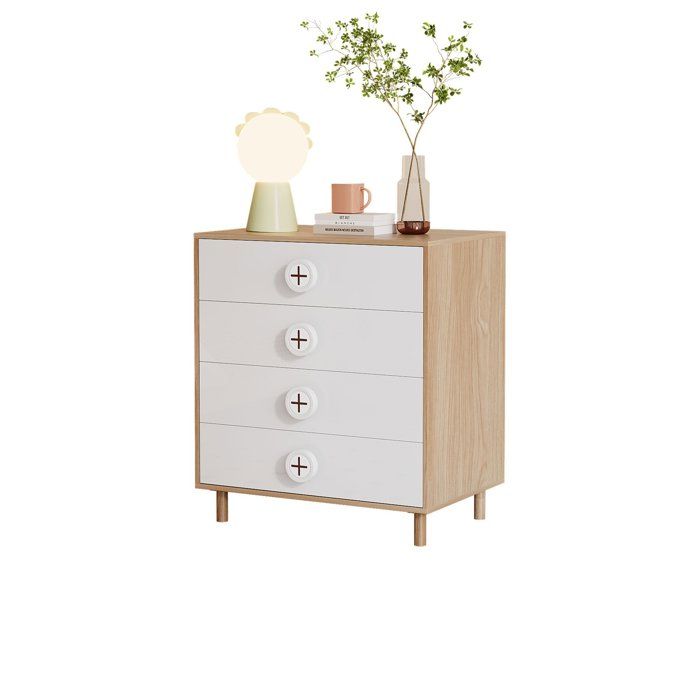 Table de chevet commode de chambre à coucher avec 4 tiroirs panneaux laqués + aggloméré blanc 80 × 54 × 90 cm