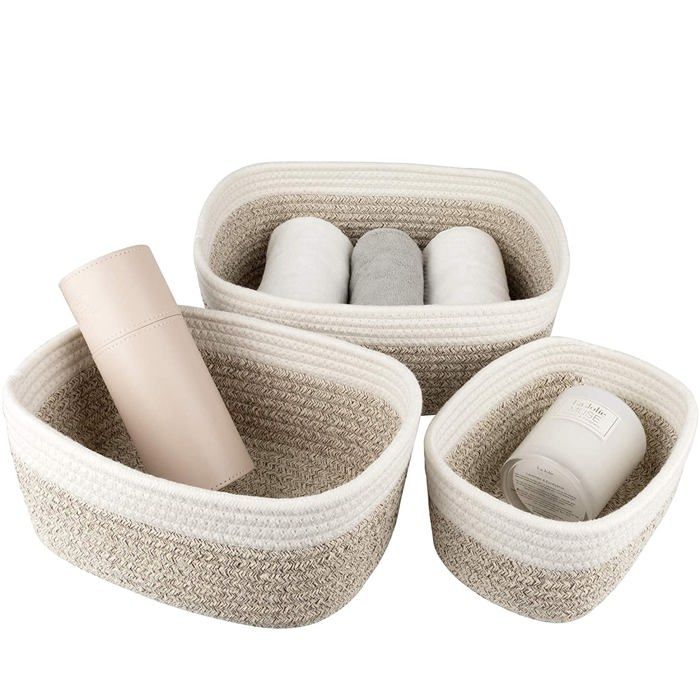 Lot de 3 Panier de rangement Corde de coton tressée 3 tailles Étagères placards chambre .