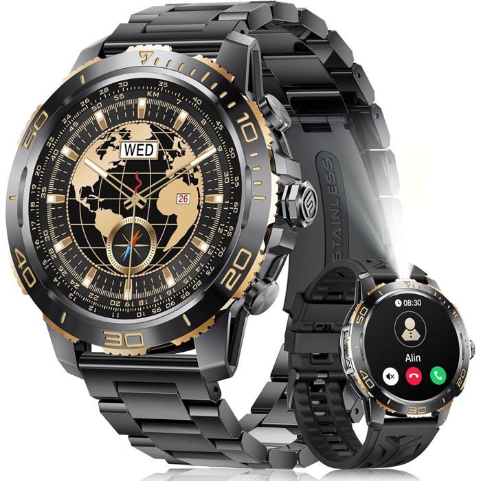 Montre Connectée Homme AMOLED 1 43 Appels Bluetooth Lampe Torche IP68 Cardio Sommeil 100+ Sports Android iOS Noir Montre Connectée Homme AMOLED 1 43 Appels Bluetooth Lampe Torche IP68 Cardio Sommeil 100+ Sports Android iOS Noir