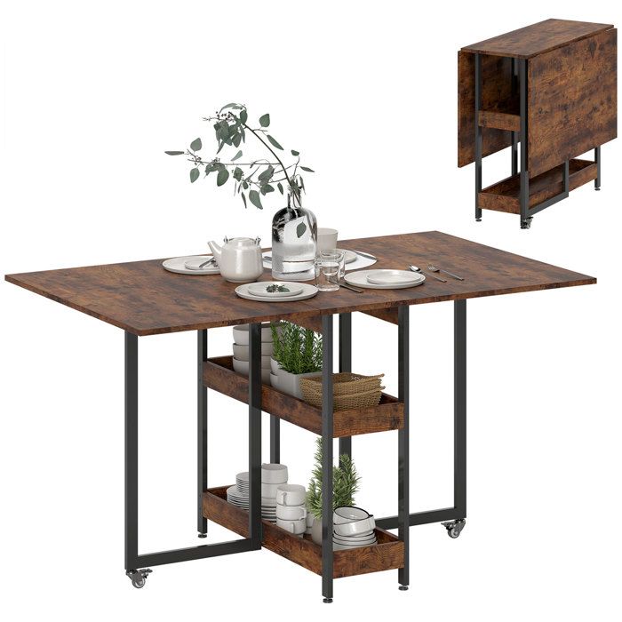 Table de salle à manger pliante de style industriel pour 4 personnes maximum étagères ouvertes modulable métal et panneau