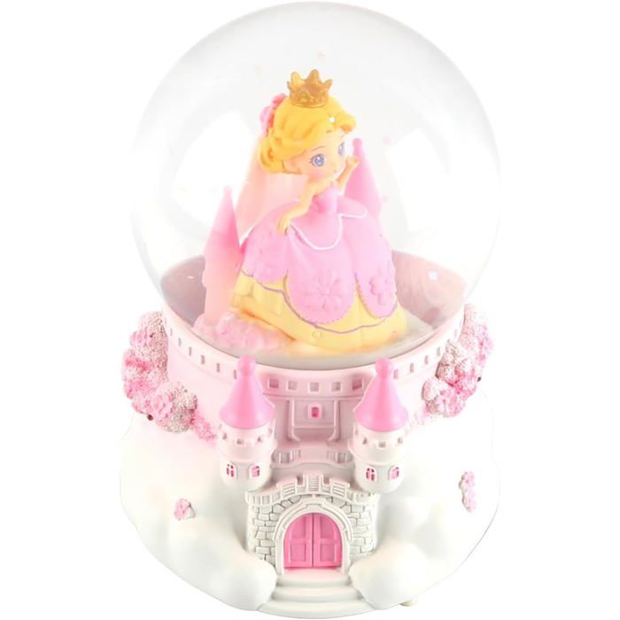 Boule à Neige Musicale rotative Princesse aux Cheveux dorés avec lumières Scintillantes Boule à Neige en Verre de 10 cm